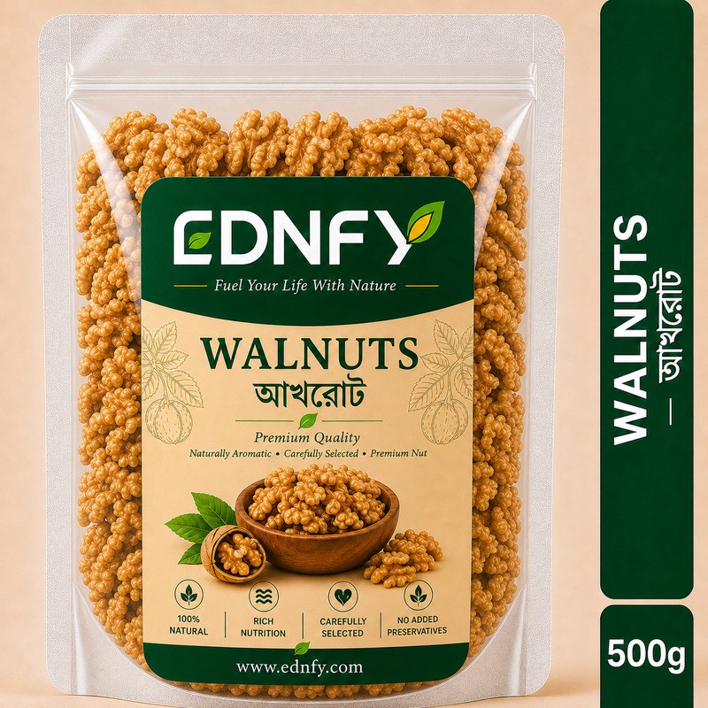 EDNFY Premium Walnuts (Akhrot) | Natural Walnut Kernels | Rich in Omega-3, Protein, Fiber & Antioxidants | Healthy Snack, Dry Fruits for Breakfast, Baking & Daily Nutrition