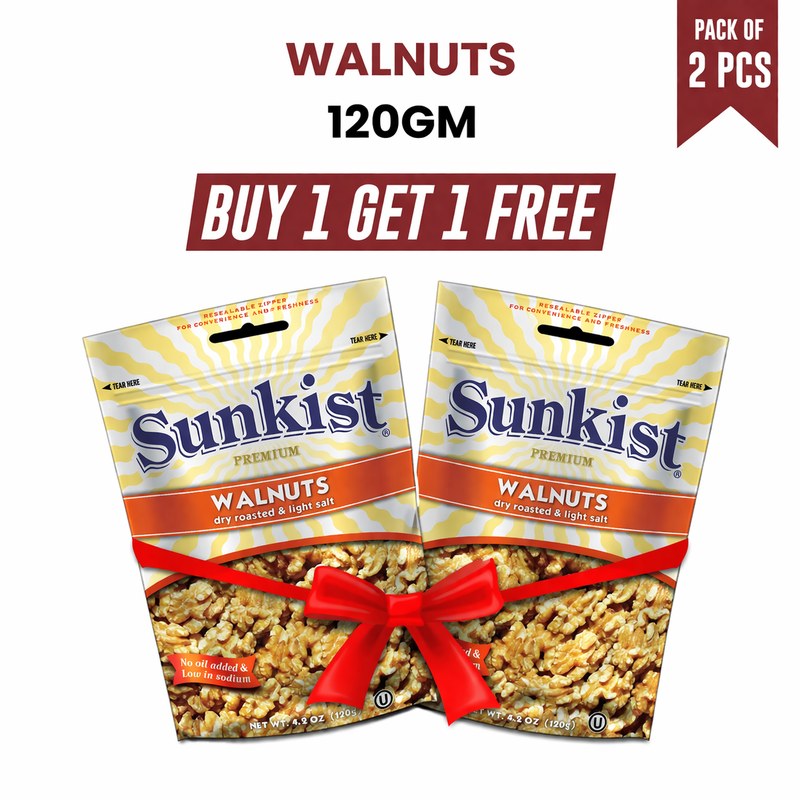 Sunkist Premium Walnuts 120g (Buy 1 Get 1 Free) | Dry Roasted & Light Salt | Healthy Snack | No Oil Added