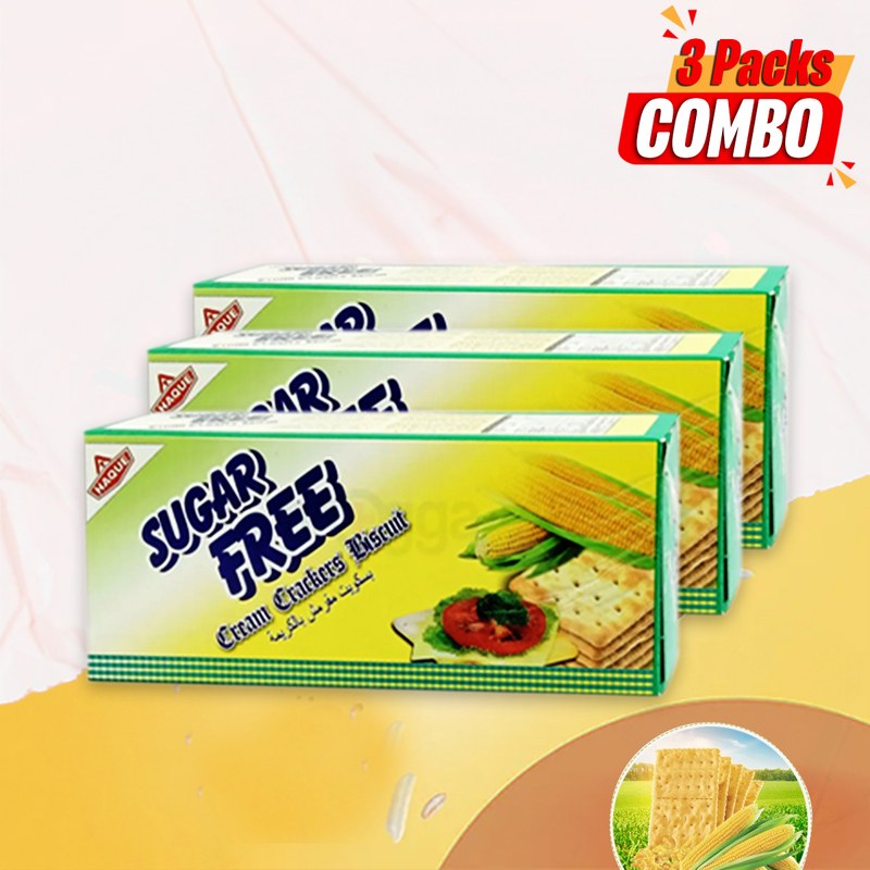 Sugar Free Cream Crackers – Pack of 3 (125g Each) | Low Sugar, Low Fat Healthy Biscuits by Haque
