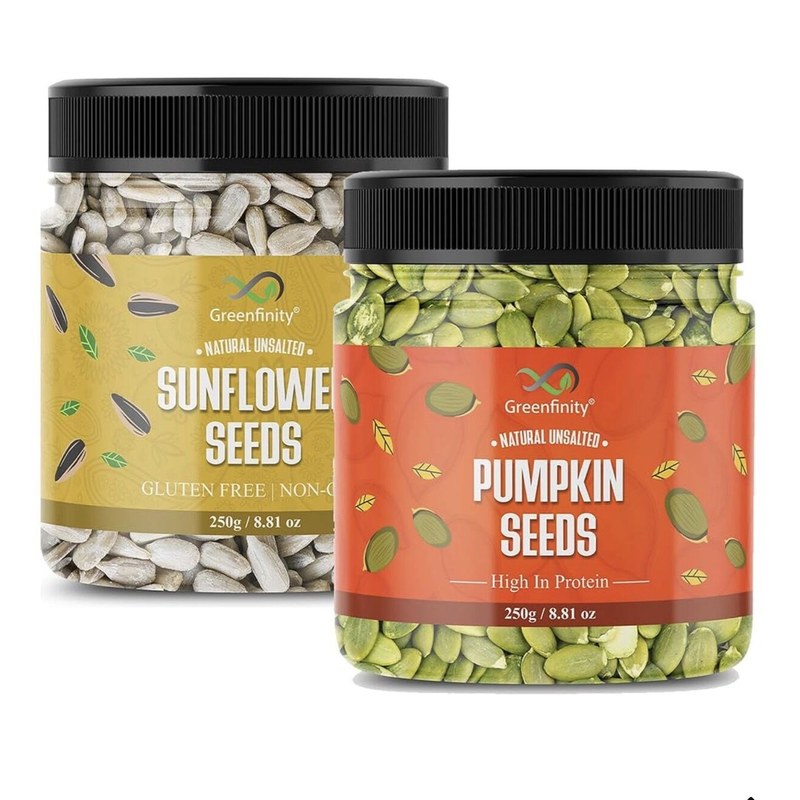 Pumpkin & Sunflower Seeds | Pack of 2 × 250g (500g) | High Protein & Fibre | Unsalted, Healthy Ready-to-Eat Super Seeds | Fresh Jar Pack