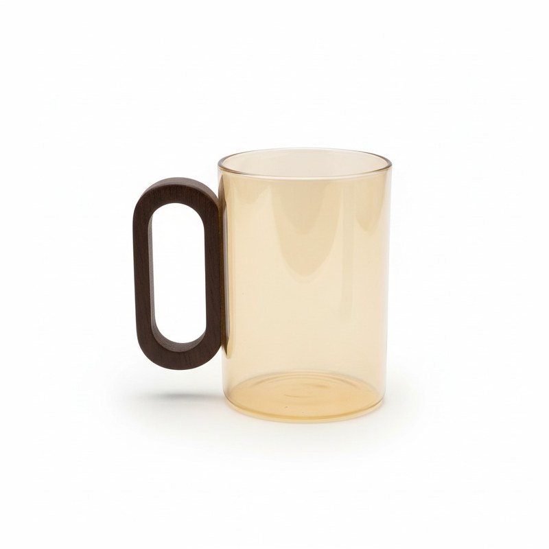 Durable Borosilicate Glass Coffee Cup with Artisanal Acacia Wood Handle Smoked Tinted Glass Mug for Modern Minimalist Aesthetic Heat Resistant Safety Design for Daily Espresso Latt